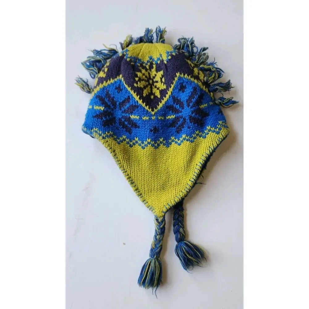 LL Bean Hat 284767 Mohawk Earflap Kids L Beanie Blue Lime Green Discontinued VNT